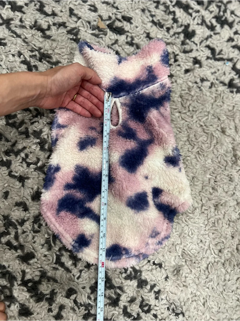 Fleece Small Pet Hooded Coat in Cream, Pink & Navy- size small